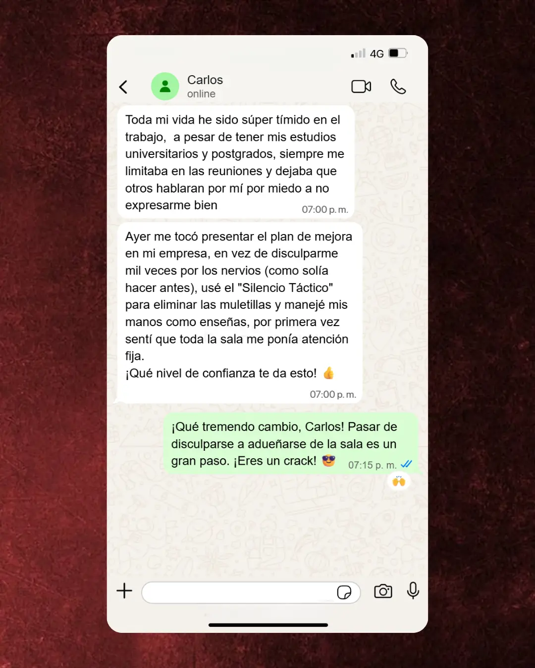 Testimonio de Carlos sobre su presentación en la empresa